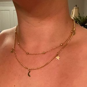 Moon and stars layered gold chains